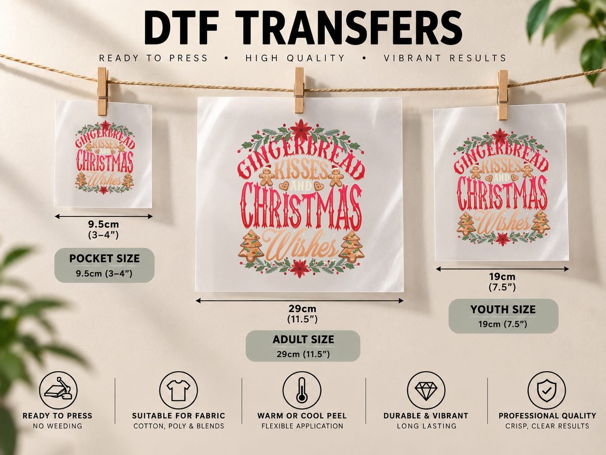 Christmas Wishes Cute Gingerbread Man Tree Baking Cookies DTF Transfer Iron On