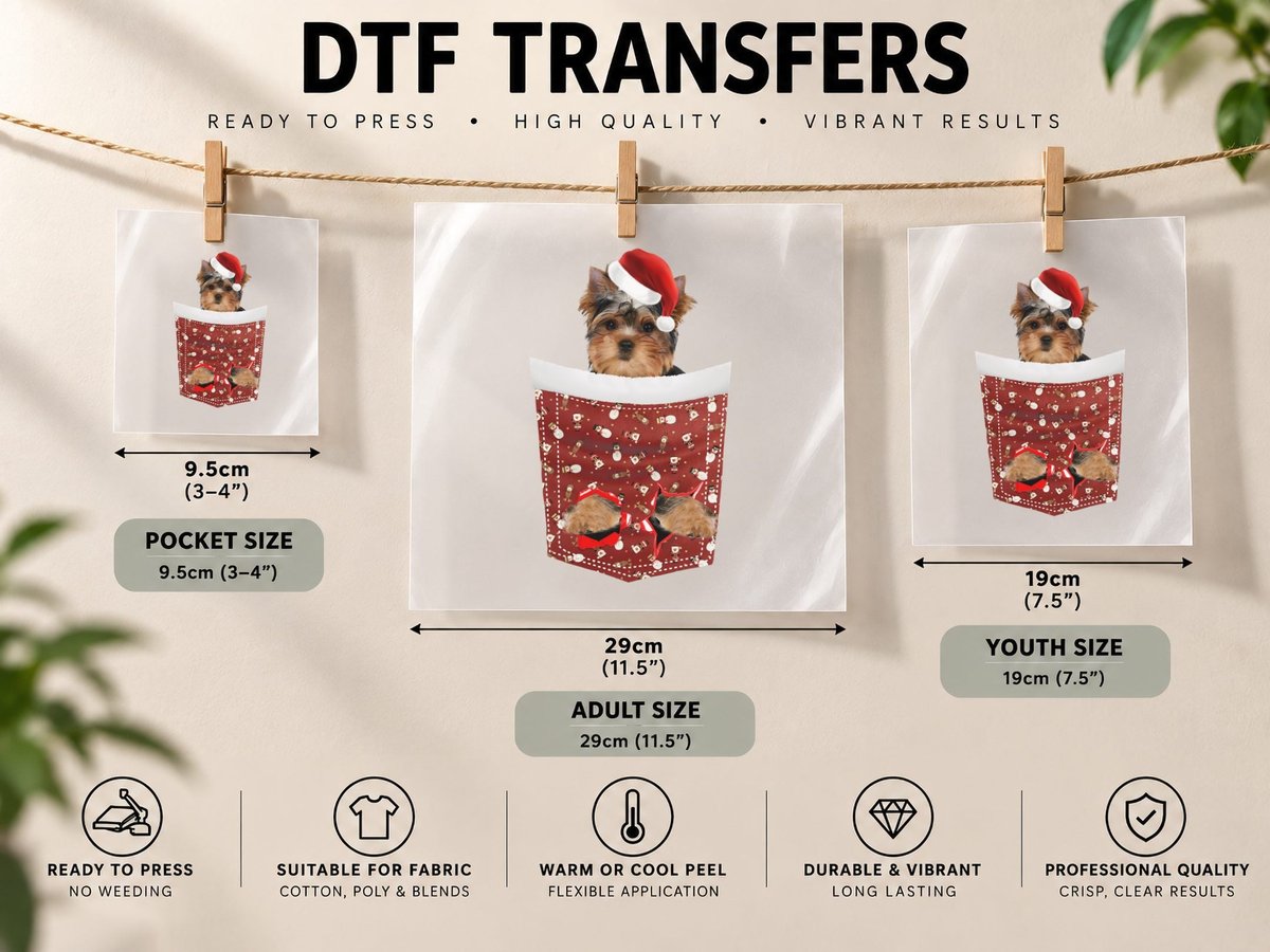 Christmas Yorkie in Stocking, Festive Pet Lover DTF Transfer Iron On