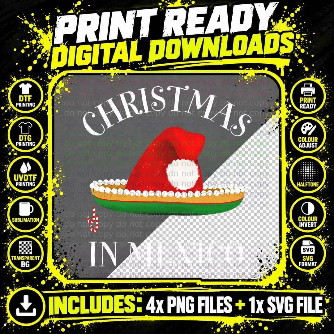 Christmas in Mexico' Santa Hat Sombrero Feliz Navidad Png SVG Digital Bundle