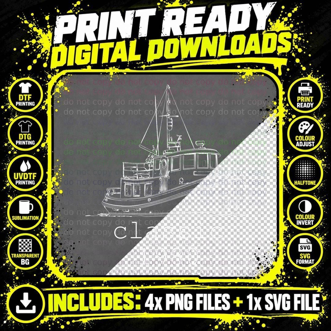 Classic 1980 Vintage Sailboat Fisherman Birthday Png SVG Digital Bundle