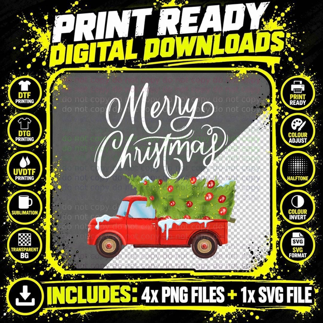 Classic Vintage Wagon Red Truck Christmas T-Shirt Png SVG Digital Bundle