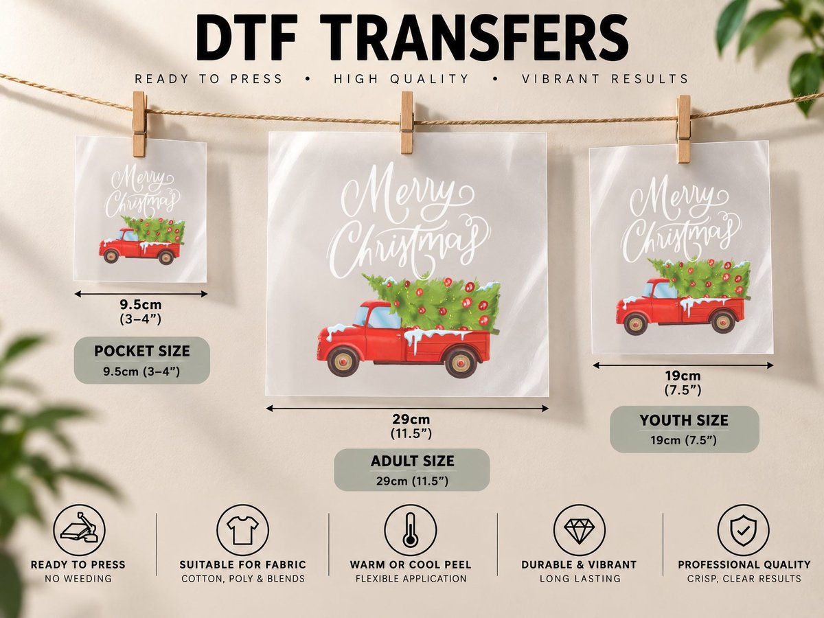 Classic Vintage Wagon Red Truck Christmas DTF Transfer Iron On