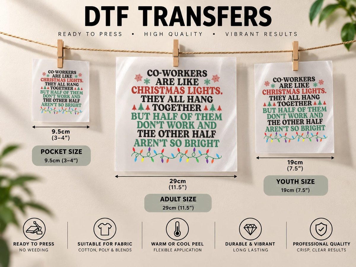 Co-Workers Are Like Christmas Lights They All Hang Together DTF Transfer Iron On