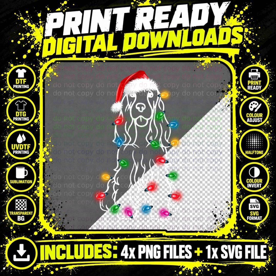Cocker Spaniel Christmas Lights T-Shirt Png SVG Digital Bundle