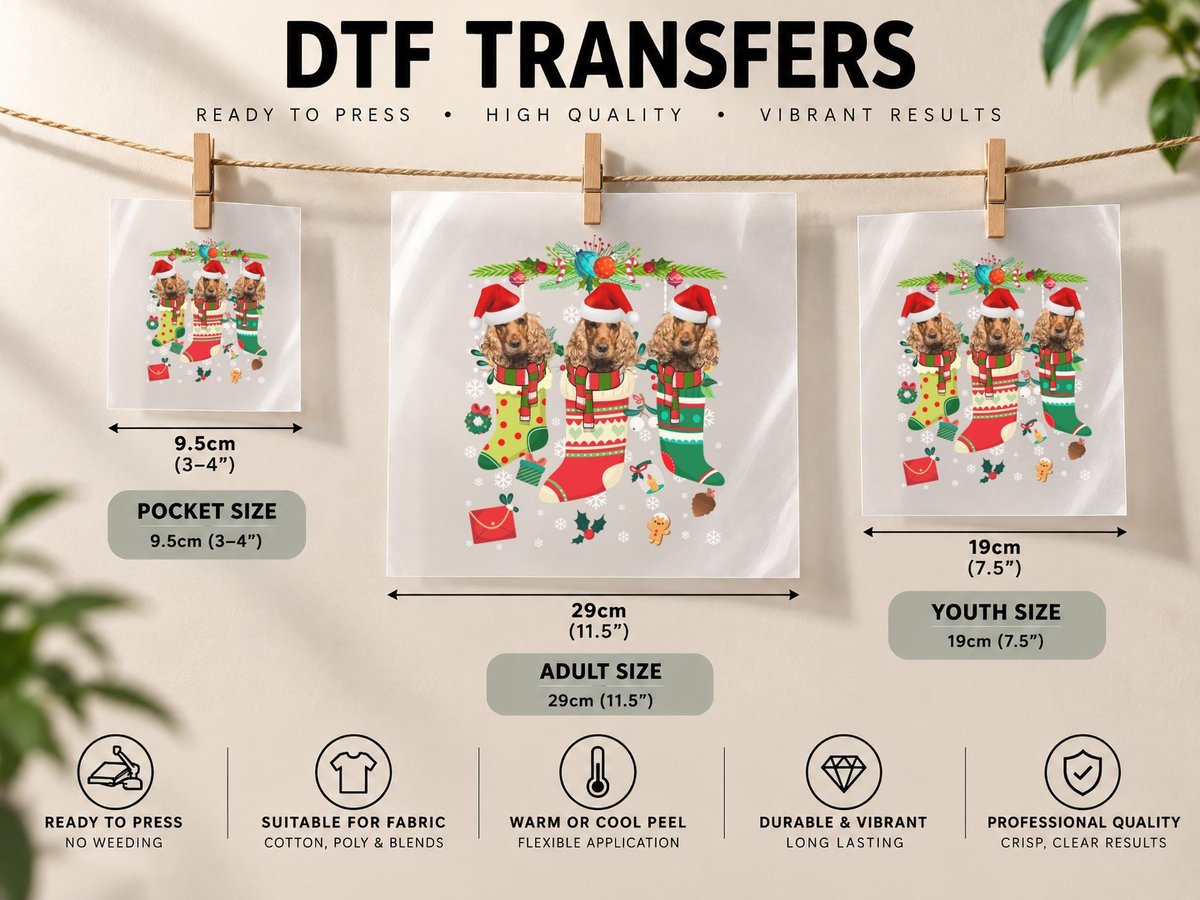 Cocker Spaniel Christmas Stocking, Festive Holiday Style DTF Transfer Iron On