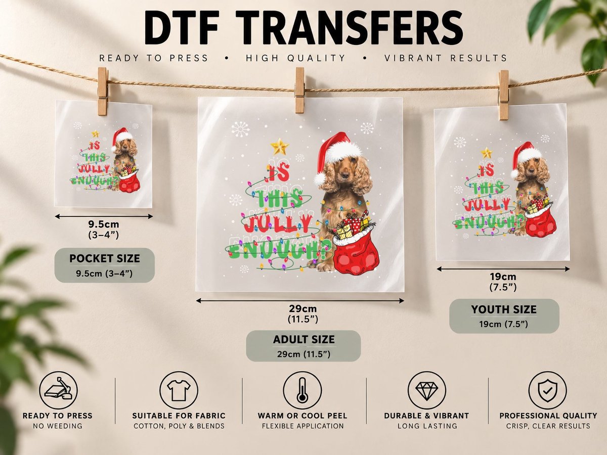 Cocker Spaniel Christmas, Festive Holiday Design, Pet Lover DTF Transfer Iron On
