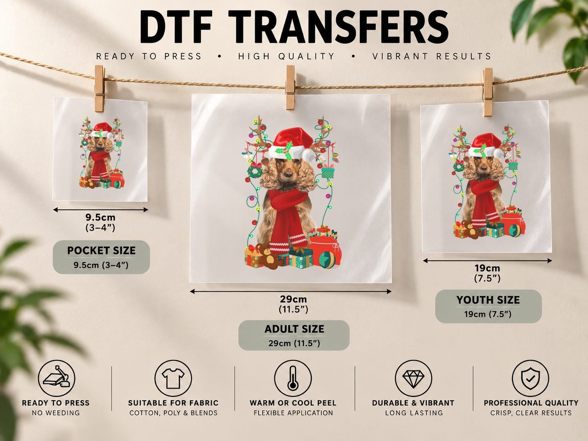 Cocker Spaniel Christmas, Festive Pet DTF Transfer Iron On