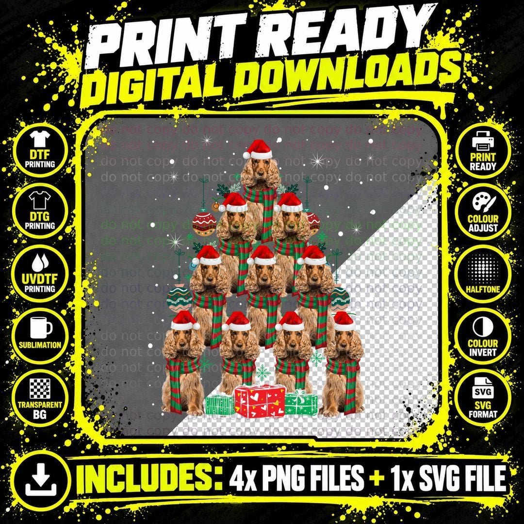 Cocker Spaniel Christmas Tree T-Shirt Png SVG Digital Bundle