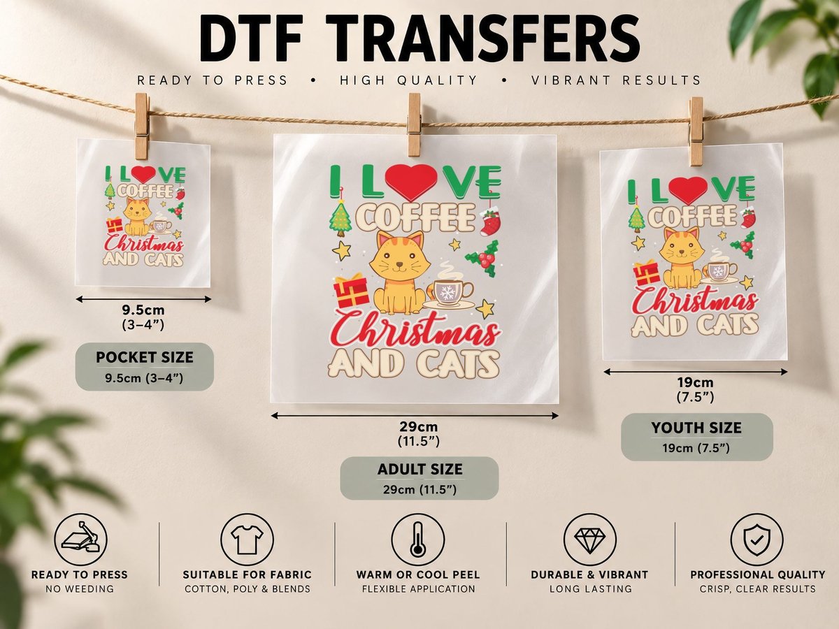 Coffee Cats Christmas, Festive Holiday Print, Pet Lover DTF Transfer Iron On