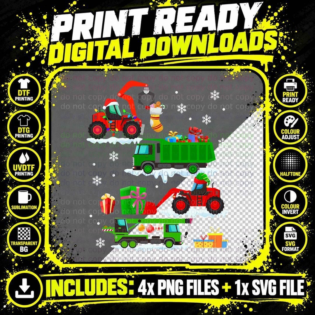 Construction Vehicle Christmas Red Trucks Winter Boys Png SVG Digital Bundle