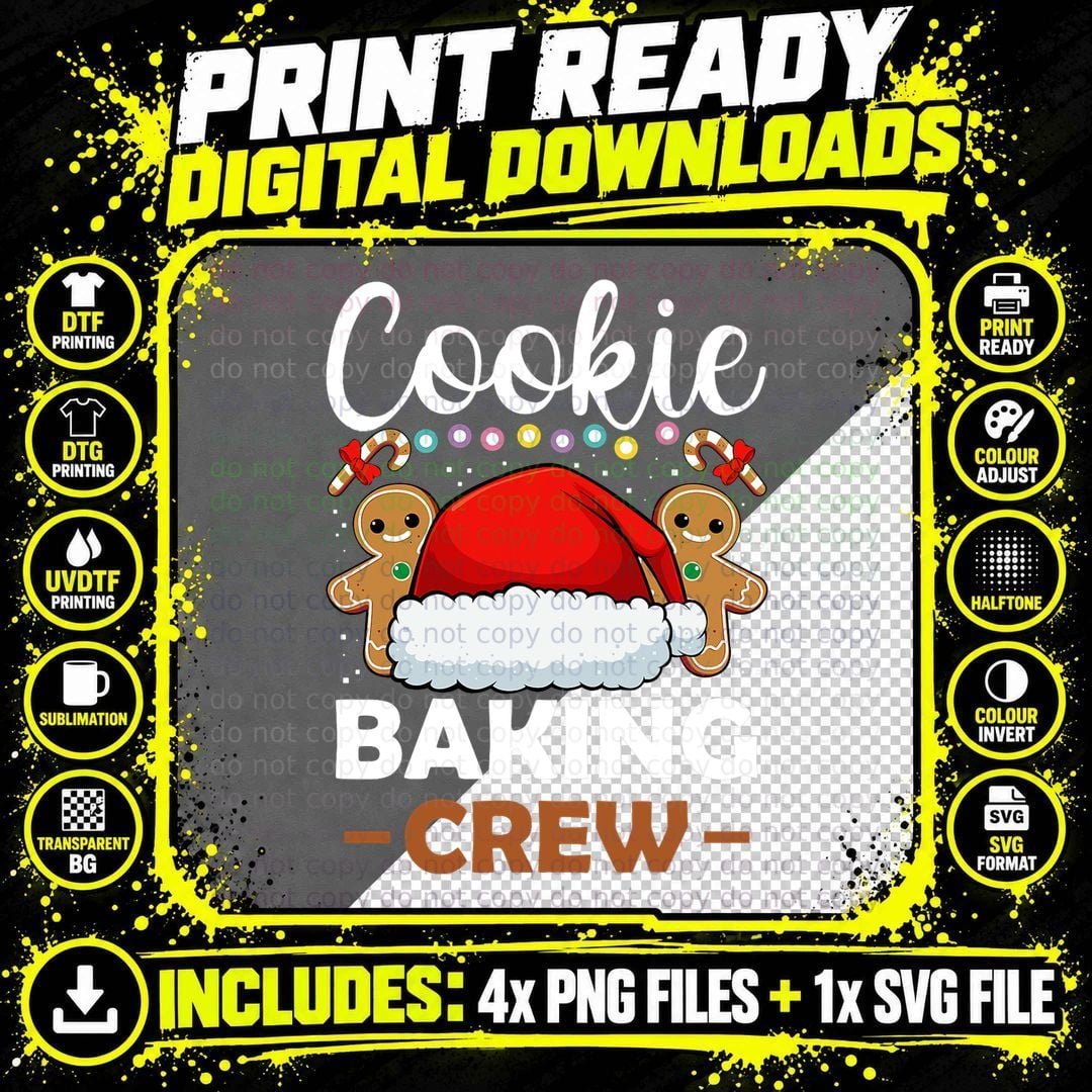 Cookie Baking Crew Christmas Pajama Gingerbread Santa Png SVG Digital Bundle