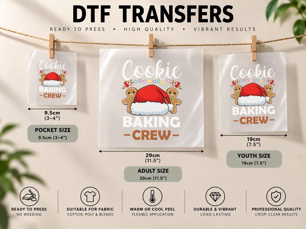 Cookie Baking Crew Christmas Pajama Gingerbread Santa Hat DTF Transfer Iron On