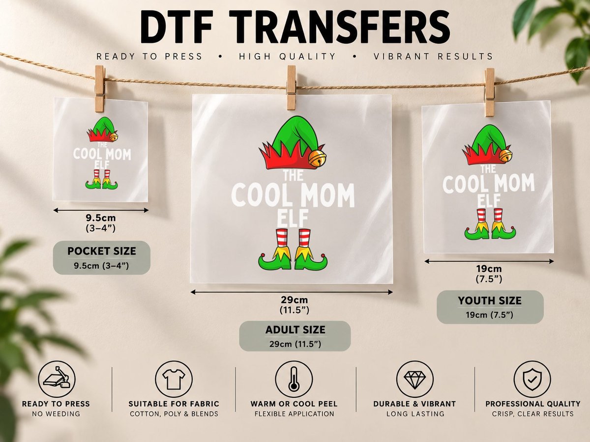 Cool Mom Elf Matching Family Christmas Women DTF Transfer Iron On