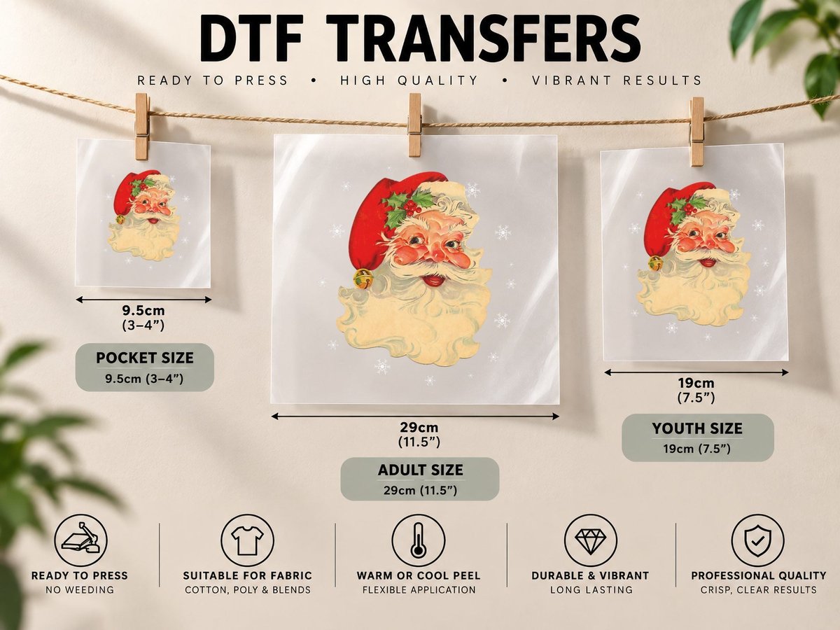 Cool Vintage Christmas Santa Claus Face Gifts Xmas Holiday DTF Transfer Iron On