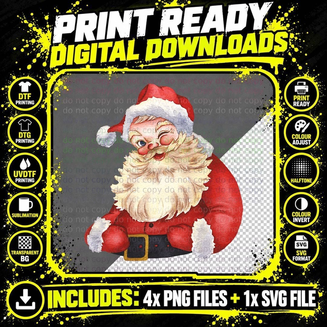 Cool Vintage Christmas Santa Face T-Shirt Png SVG Digital Bundle