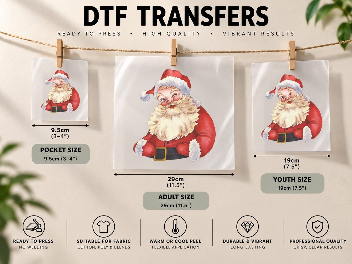 Cool Vintage Christmas Santa Face DTF Transfer Iron On