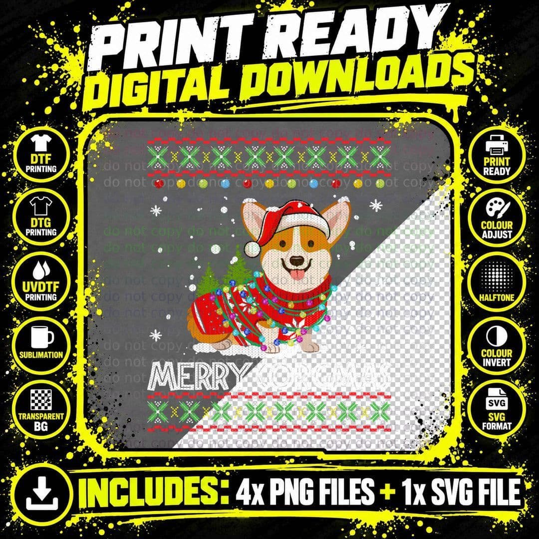 Corgi Dog Merry Corgmas Santa Corgi Ugly Christmas Png SVG Digital Bundle