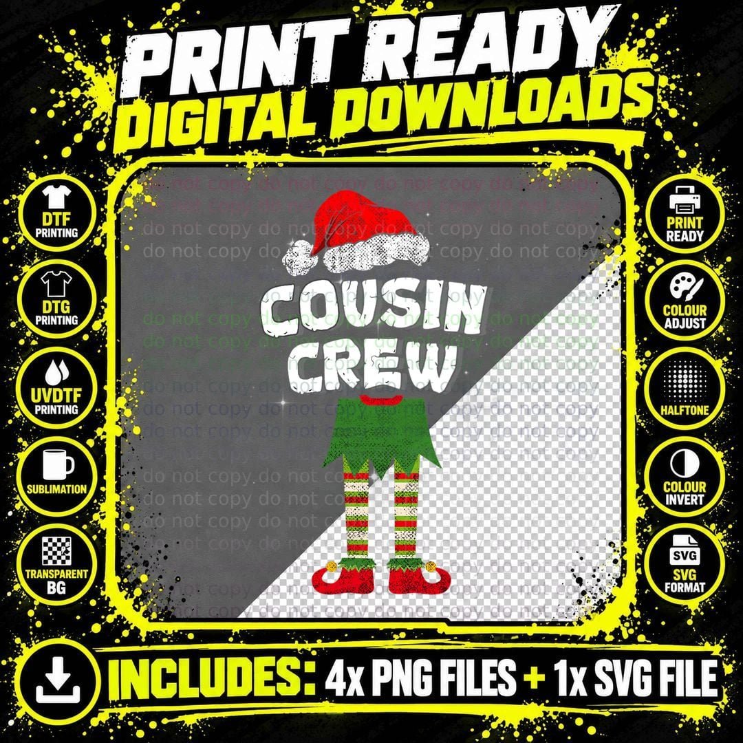 Cousin Crew Elf Matching Group Christmas Family Kids Png SVG Digital Bundle