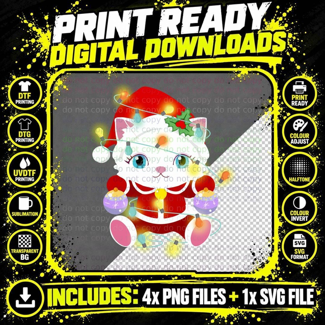 Cute Cat Christmas T-Shirt, Festive Holiday Style Png SVG Digital Bundle
