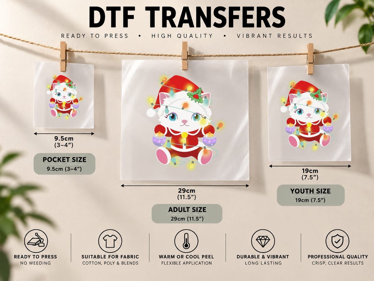 Cute Cat Christmas, Festive Holiday Style, Pet Lover DTF Transfer Iron On
