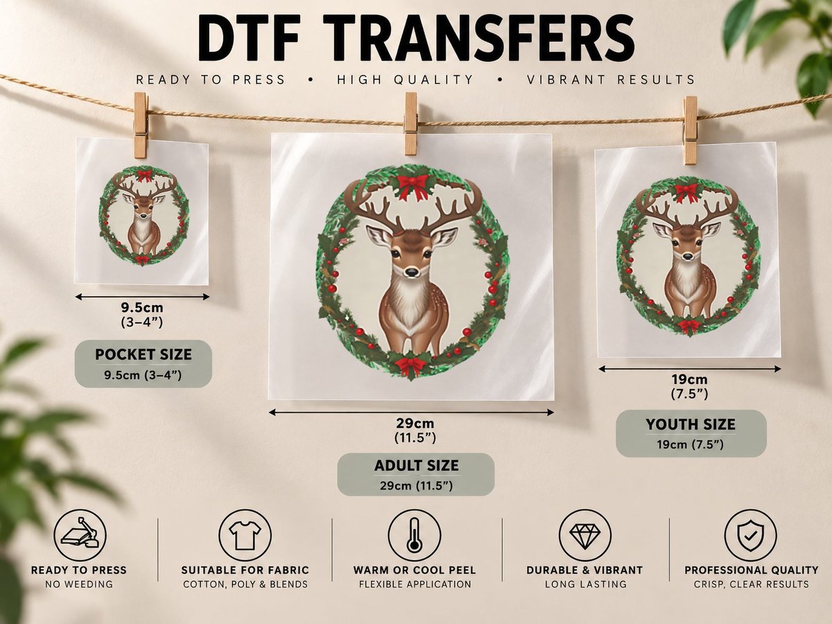 Cute Deer Vintage Design Reindeer Christmas DTF Transfer Iron On