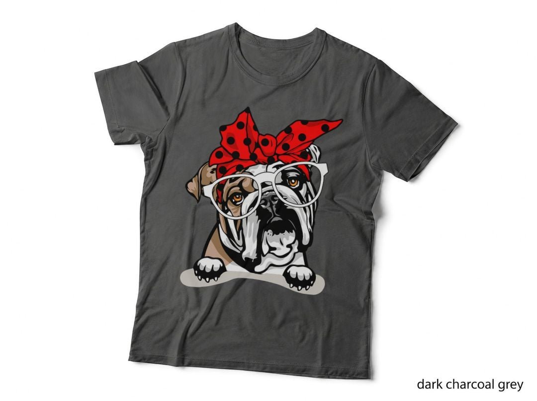 Cute English Bulldog Xmas Red Plaid Headband and Glasses T-Shirt