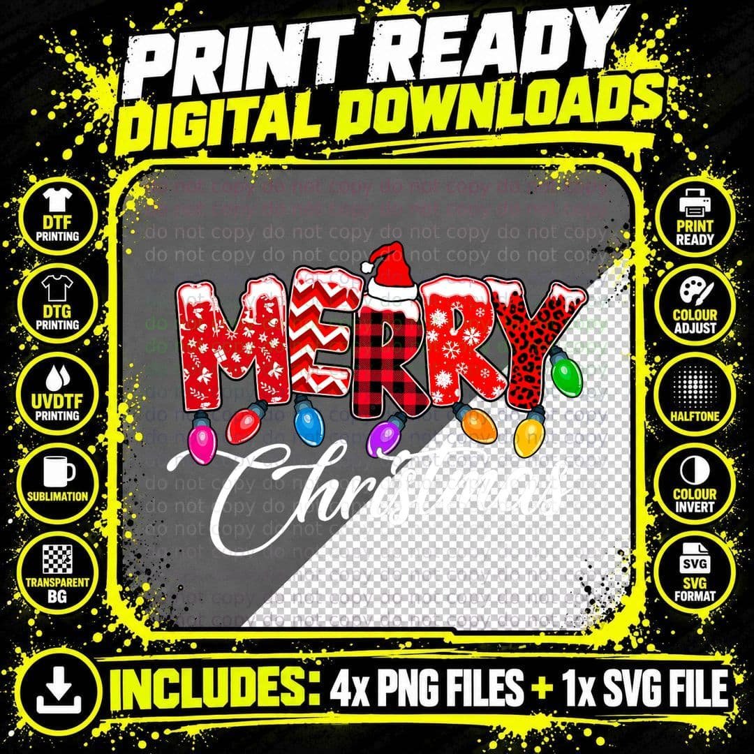 Cute Merry Christmas Leopard Buffalo Red Plaid for Men Png SVG Digital Bundle