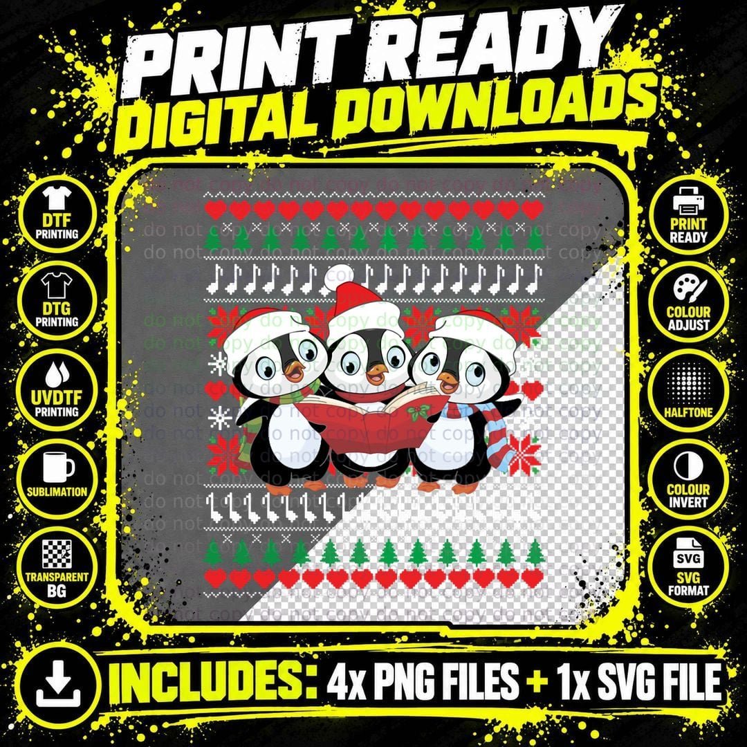Cute Penguin Ugly Christmas Sweater Funny Penguin Lovers Png SVG Digital Bundle
