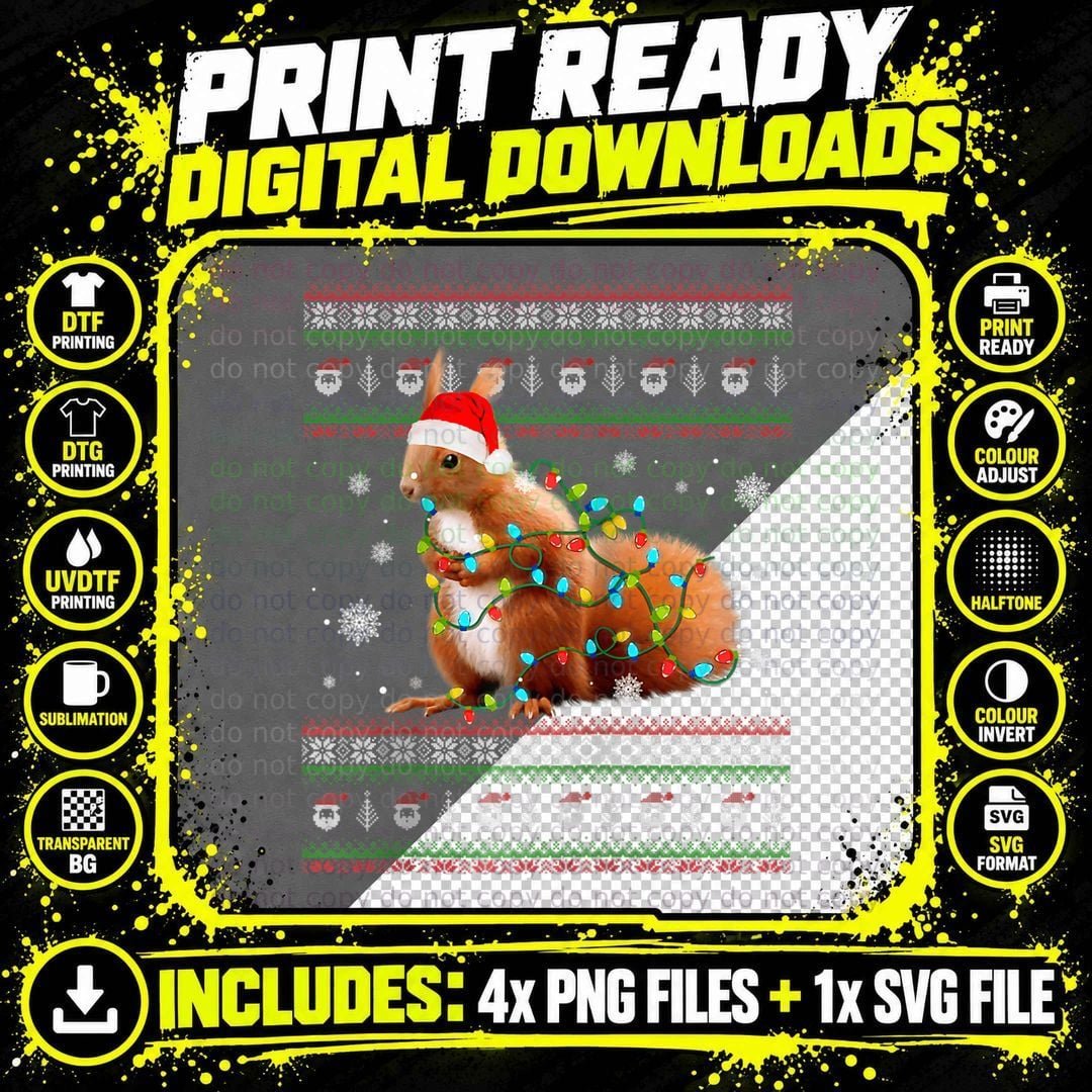 Cute Squirrel Santa's Hat Christmas Png SVG Digital Bundle