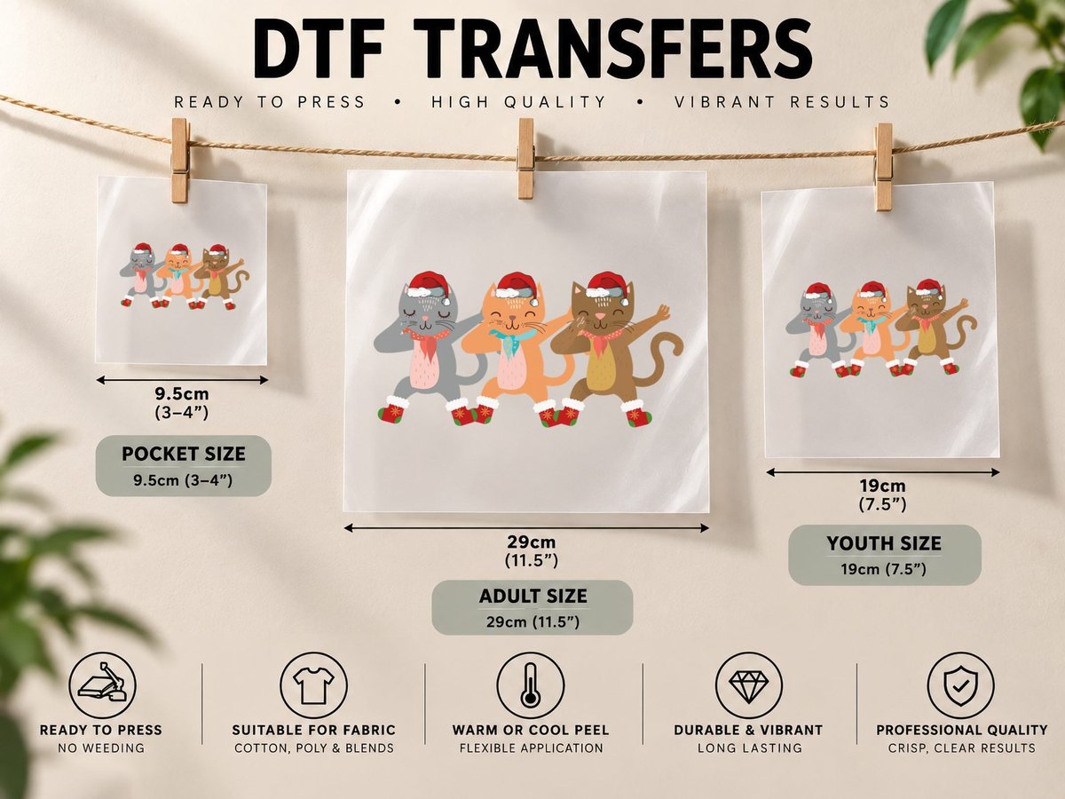 Dabbing 3 Cats, Christmas Holiday Print, Festive Cat Design DTF Transfer Iron On