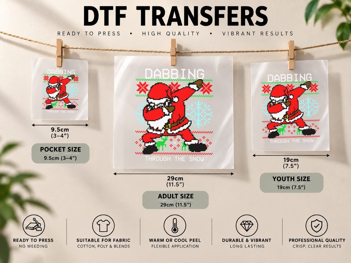 Dabbing Through the Snow, Ugly, Santa Dab DTF Transfer Iron On