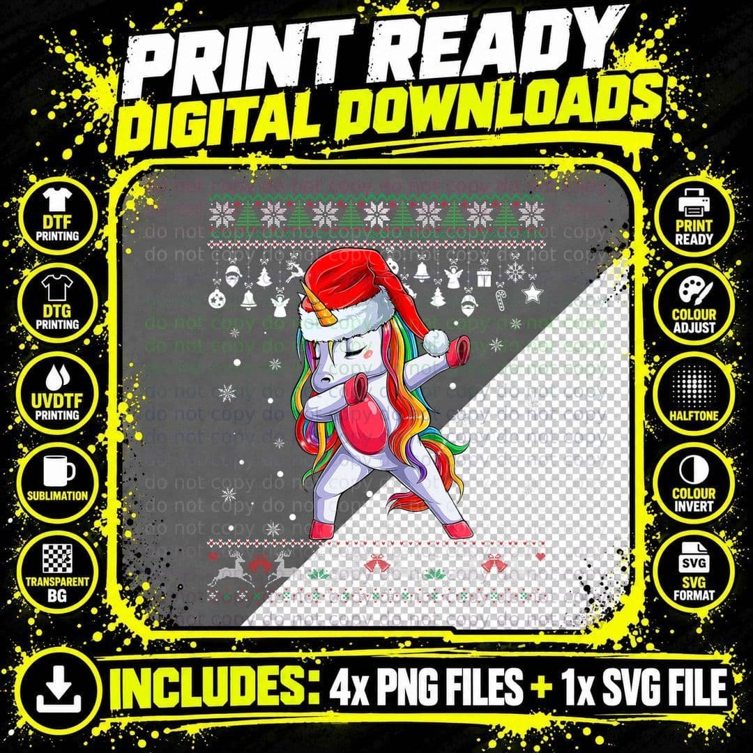 Dabbing Unicorn Santa Sweater Christmas Ugly Kids Girls Png SVG Digital Bundle