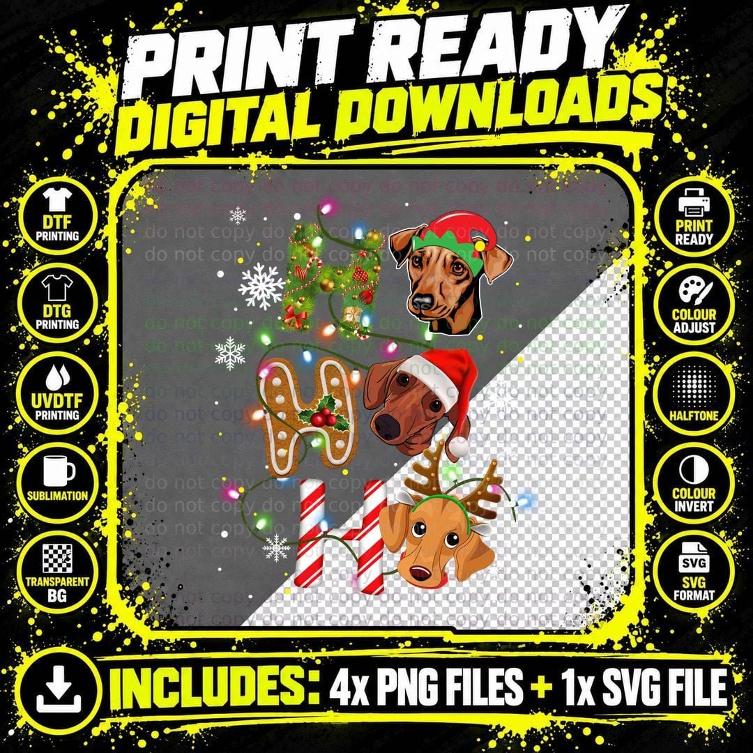 Dachshund Christmas Ho Ho Ho T-Shirt Png SVG Digital Bundle