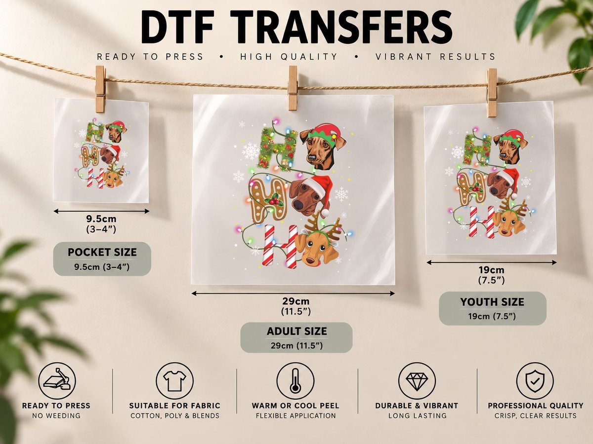 Dachshund Christmas Ho Ho Ho, Festive Holiday Style DTF Transfer Iron On