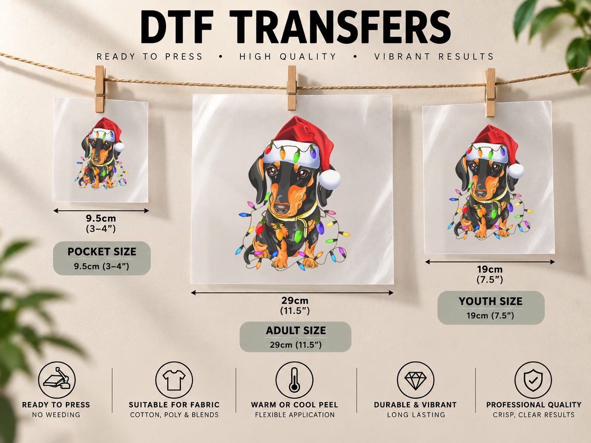 Dachshund Christmas Loves Led Gifts Cute Dog Lovers DTF Transfer Iron On