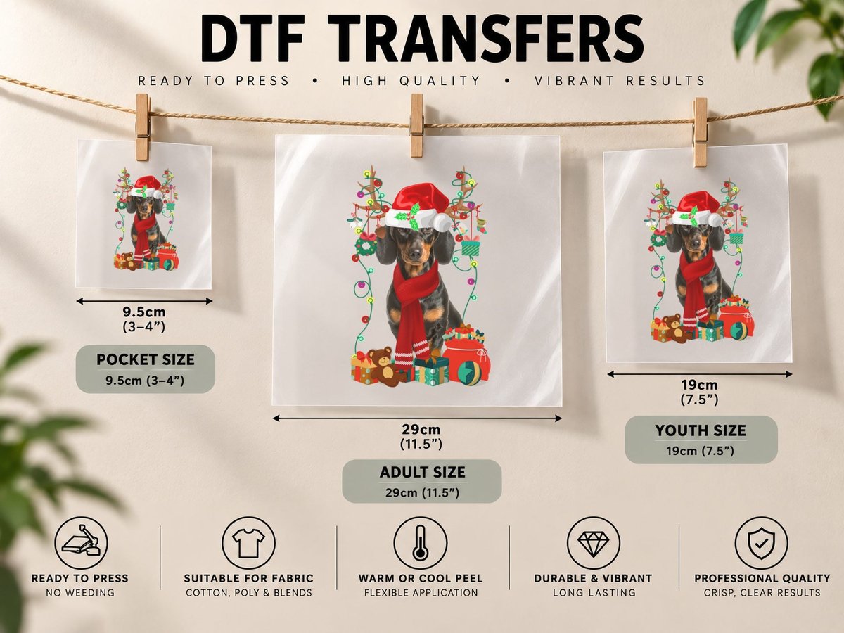 Dachshund Christmas Santa Hat, Festive Holiday Style DTF Transfer Iron On