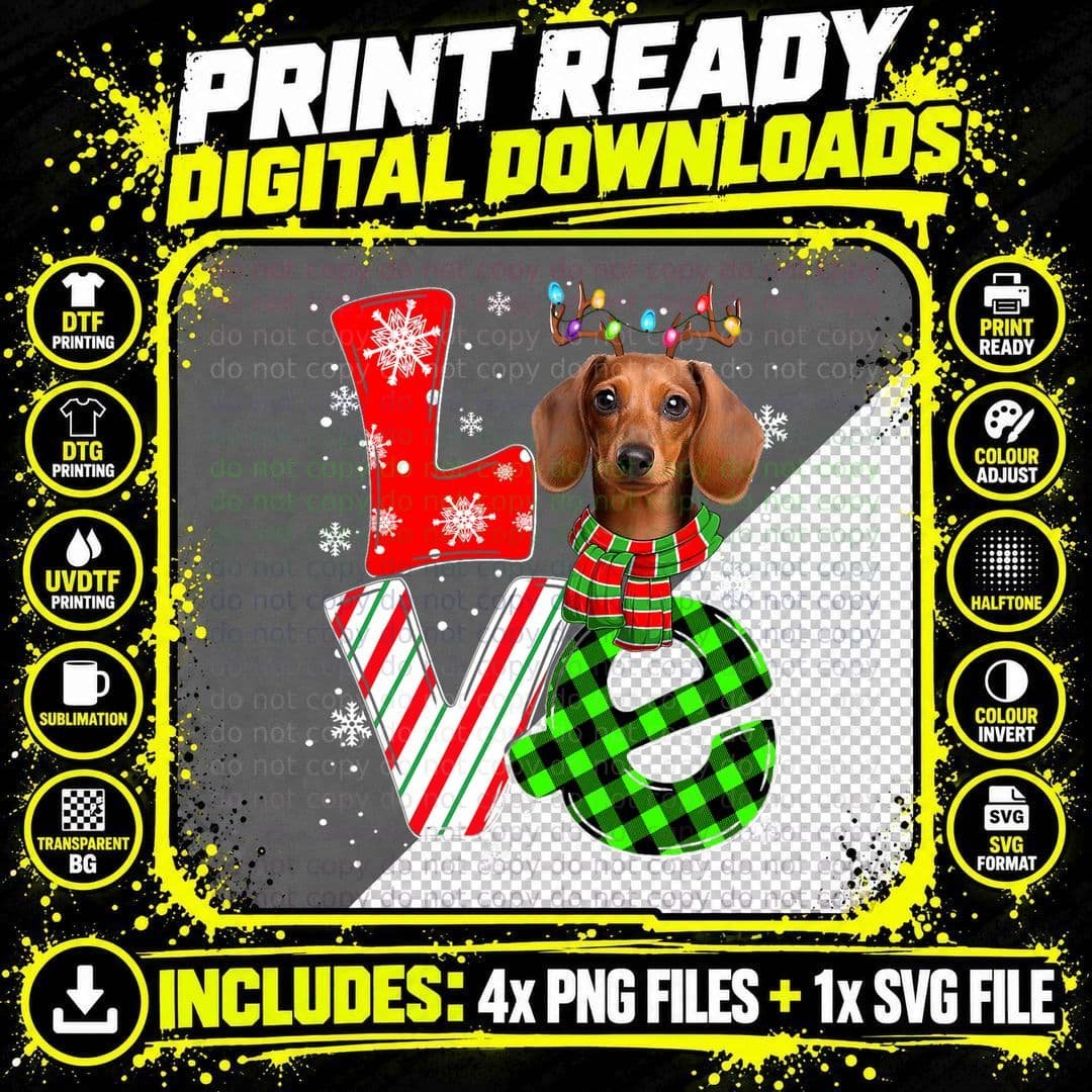 Dachshund Christmas Tree Lights Santa Dog Xmas T-Shirt Png SVG Digital Bundle