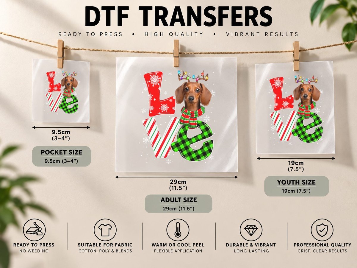 Dachshund Christmas Tree Lights Santa Dog Xmas DTF Transfer Iron On