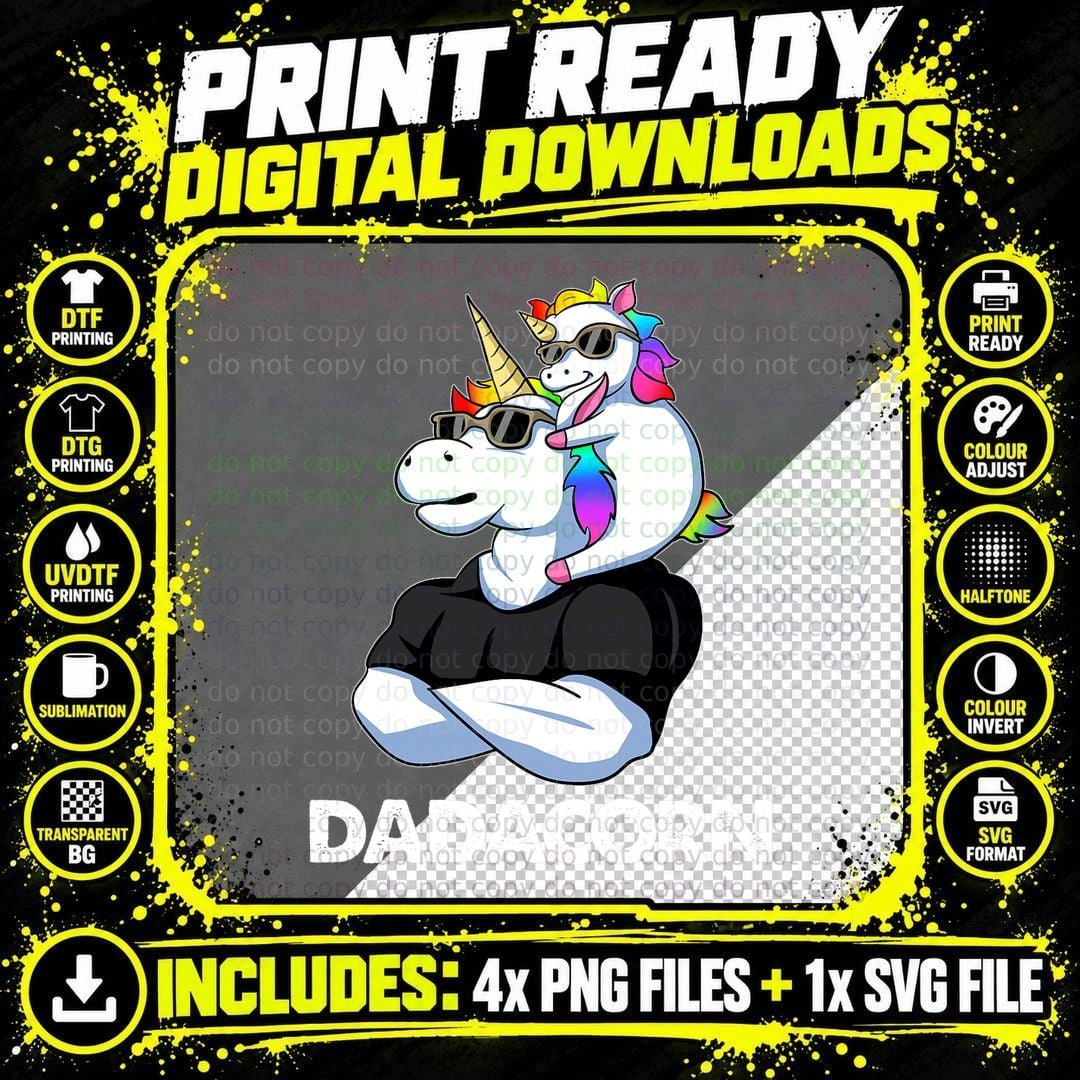Dadacorn - Unicorn Dad and Baby Christmas Papa Father's Png SVG Digital Bundle