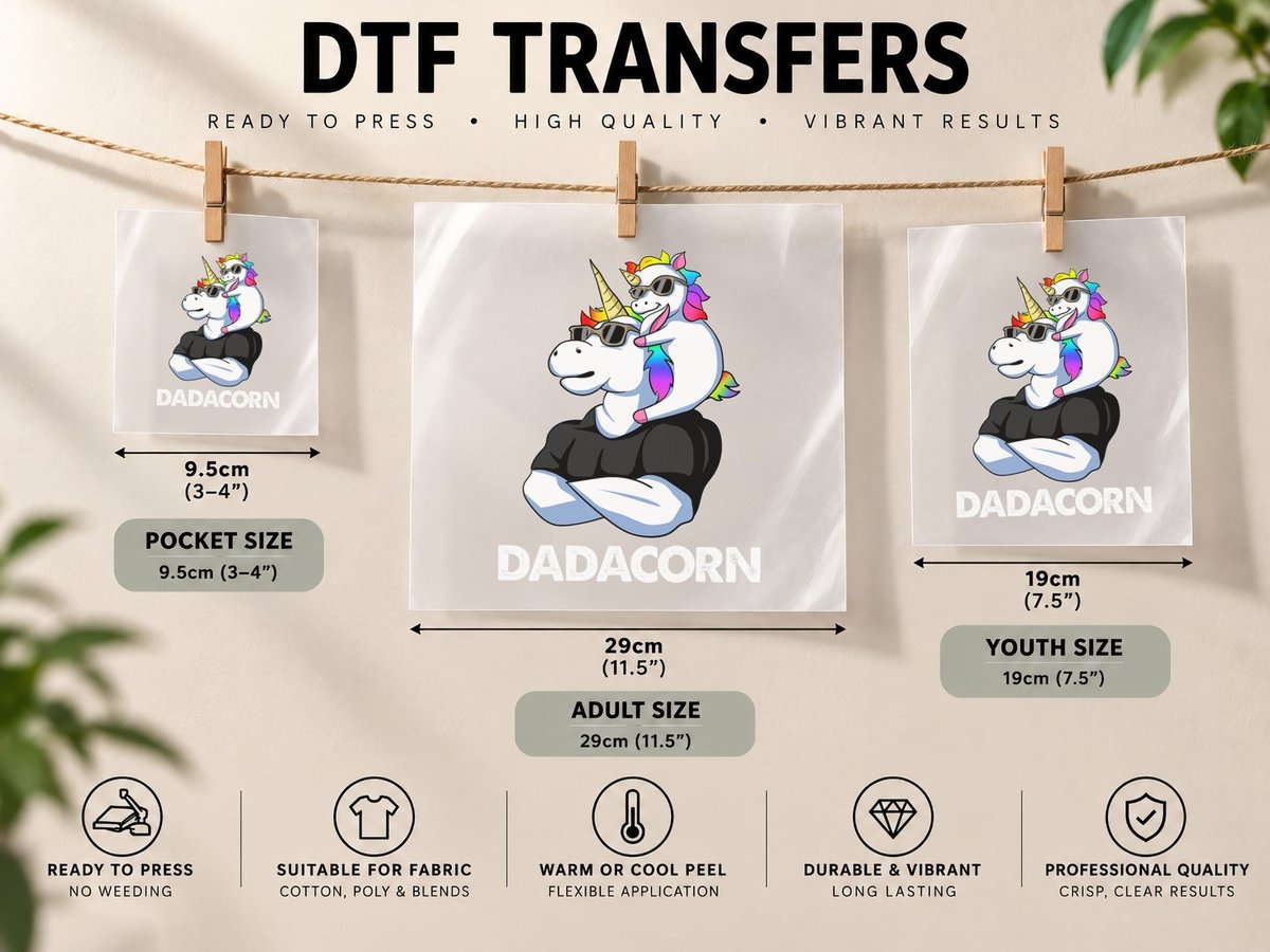 Dadacorn - Unicorn Dad and Baby Christmas Papa Father's Day DTF Transfer Iron On