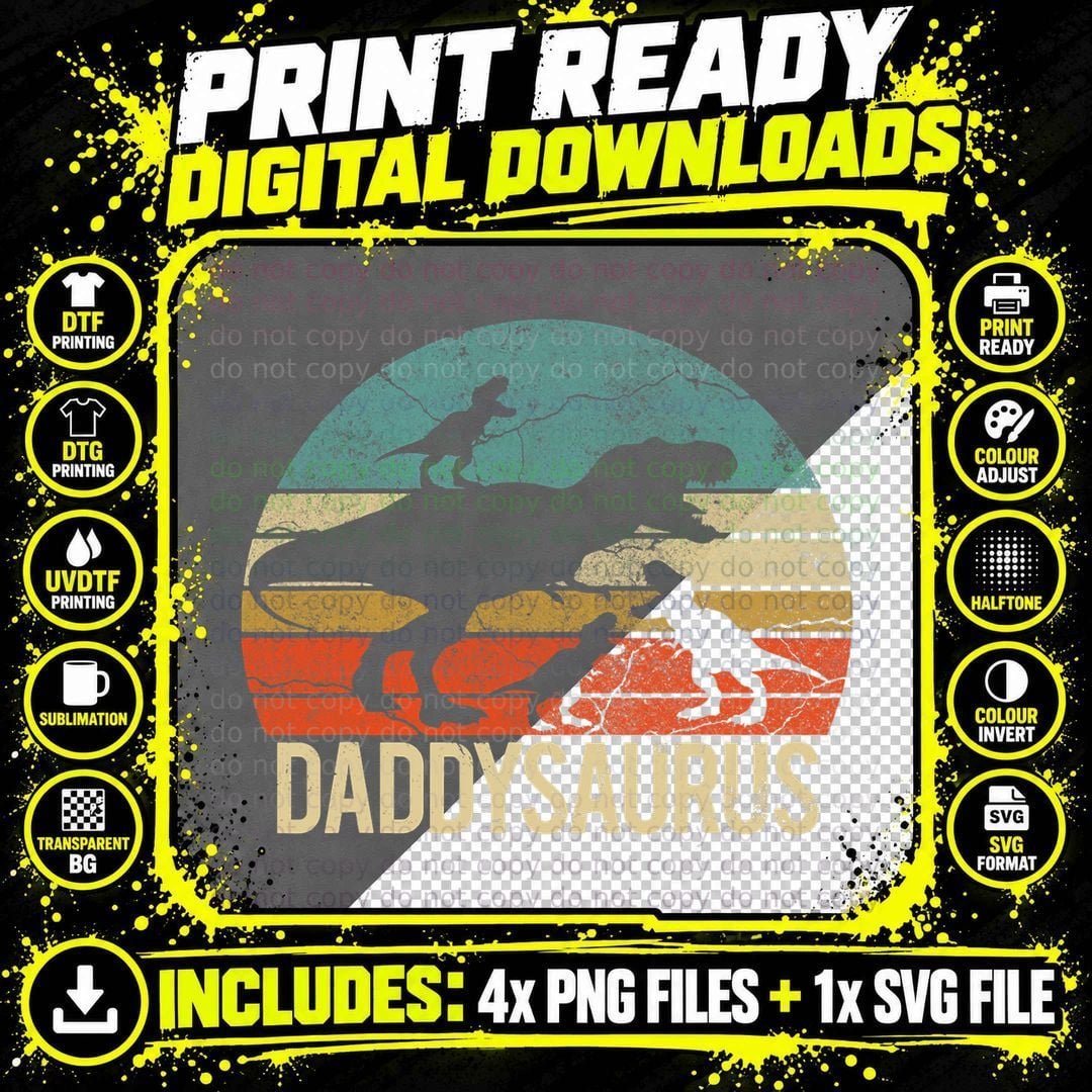 Daddy Dinosaur Daddysaurus 3 Three Kids Xmas Christmas Png SVG Digital Bundle