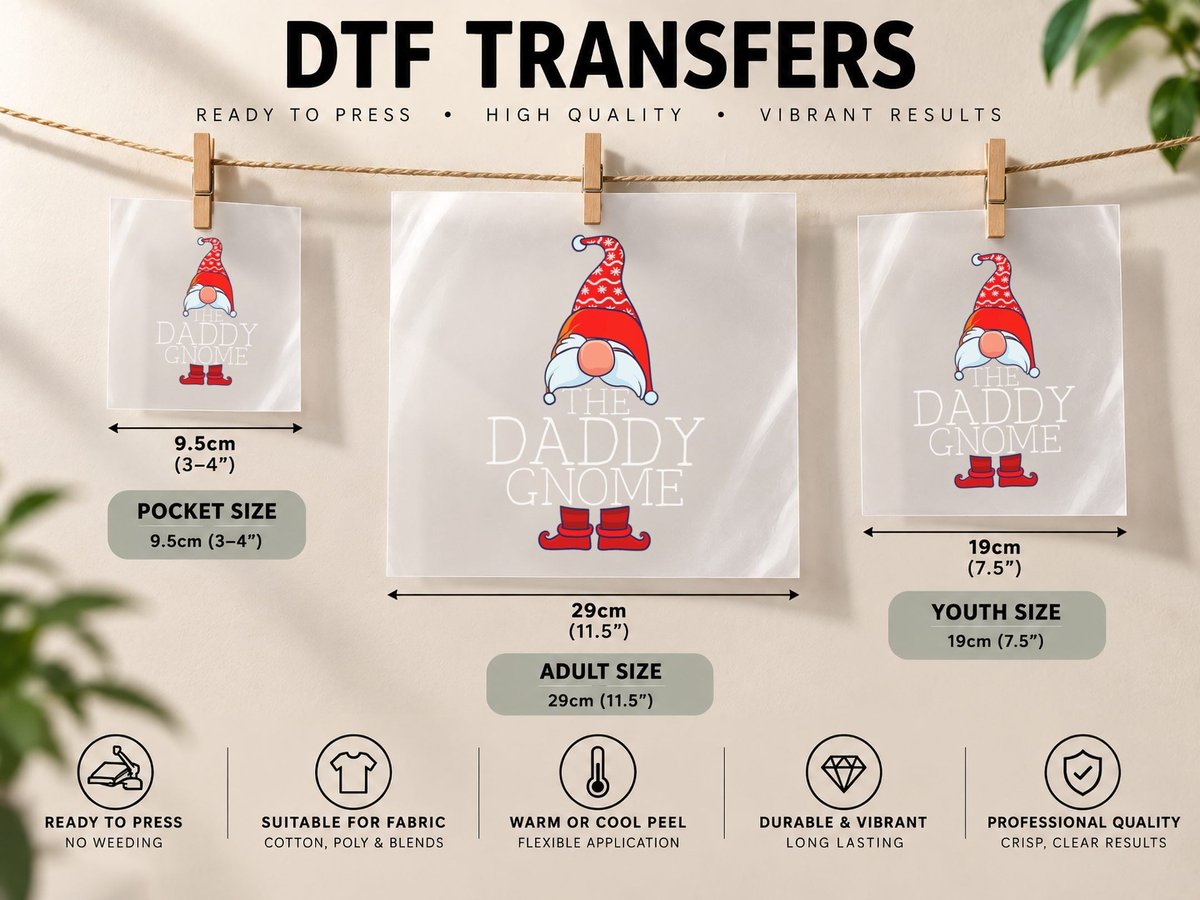 Daddy Gnome Family Matching Group Christmas Outfits DTF Transfer Iron On