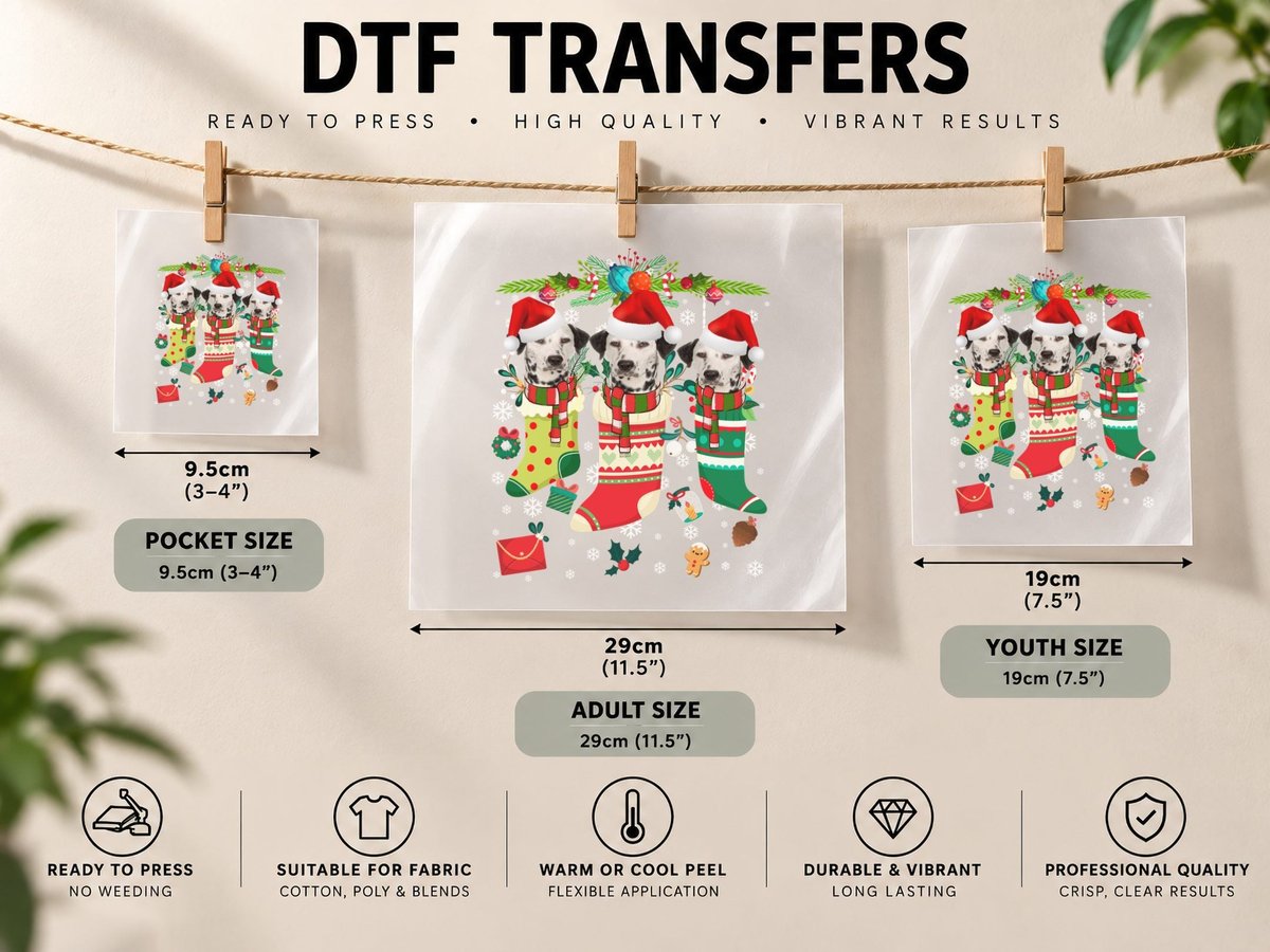 Dalmatian Christmas Stocking, Festive Holiday Print DTF Transfer Iron On