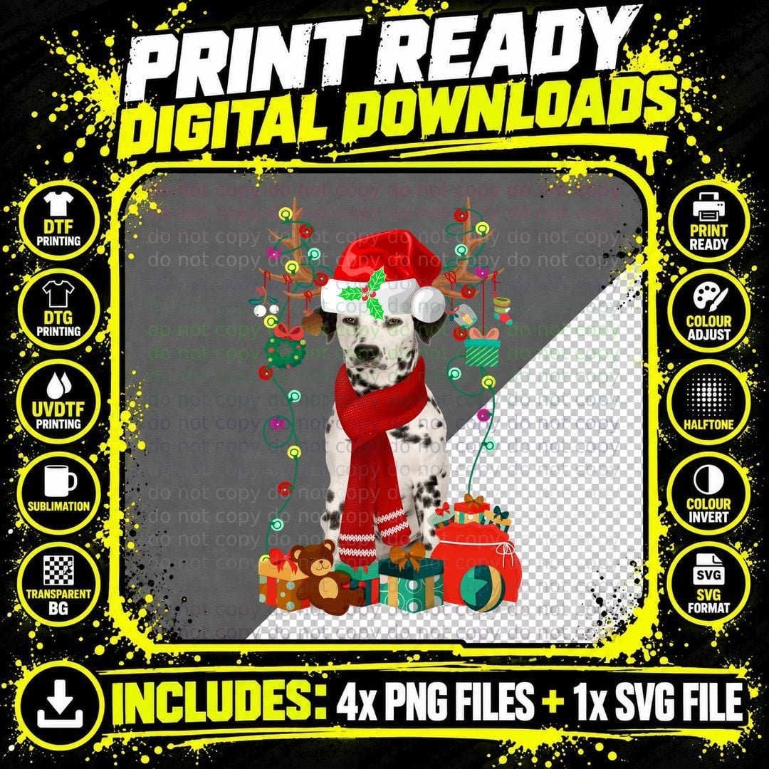Dalmatian Christmas T-Shirt, Festive Pet Design Png SVG Digital Bundle