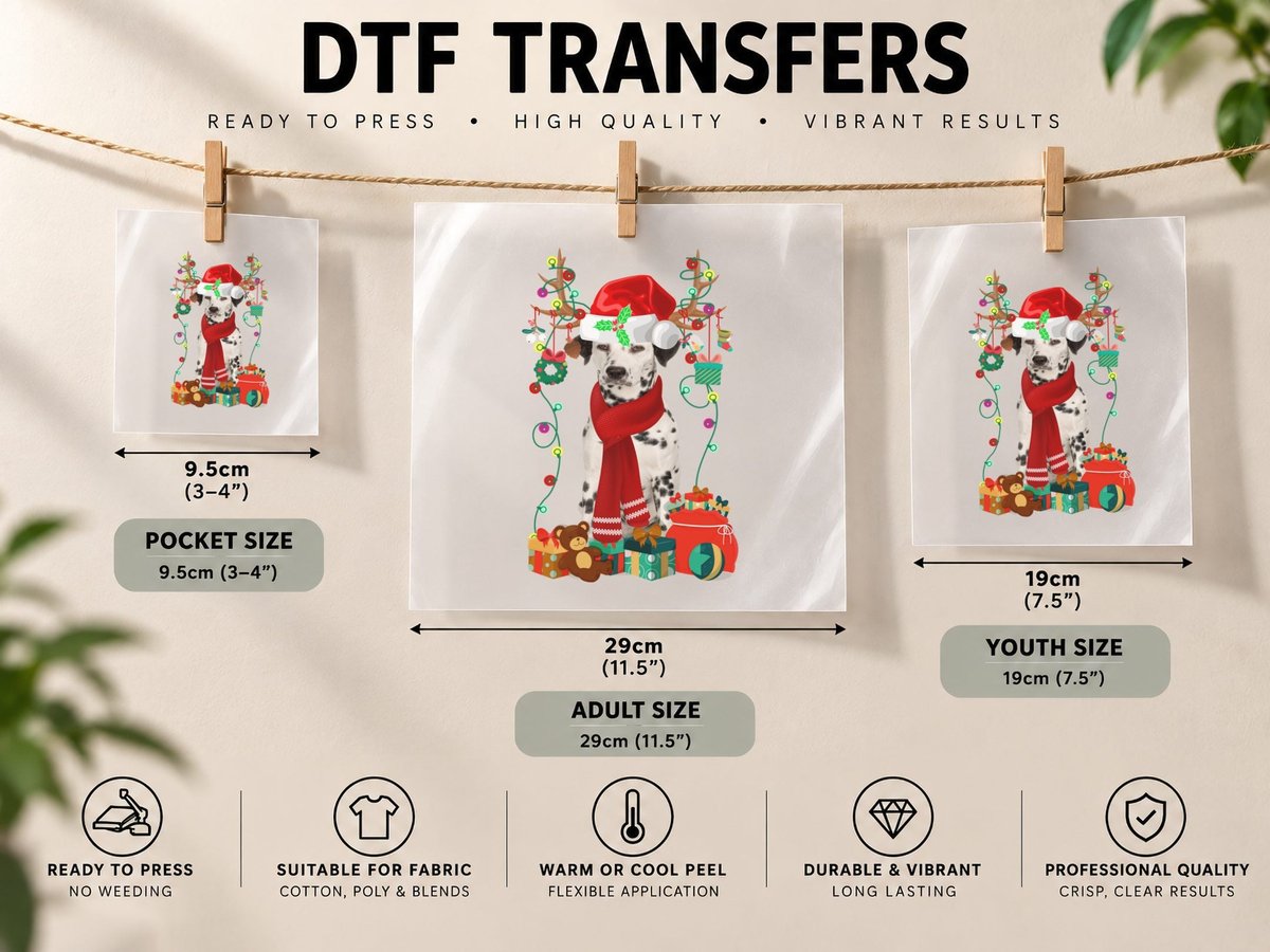 Dalmatian Christmas, Festive Pet Design, Holiday Dog Lover DTF Transfer Iron On