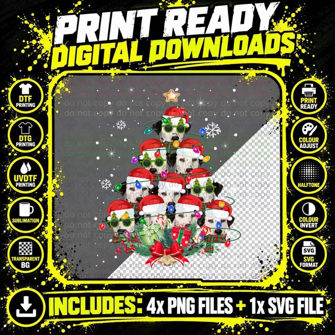 Dalmatian Christmas Tree T-Shirt, Festive Holiday Design Png SVG Digital Bundle