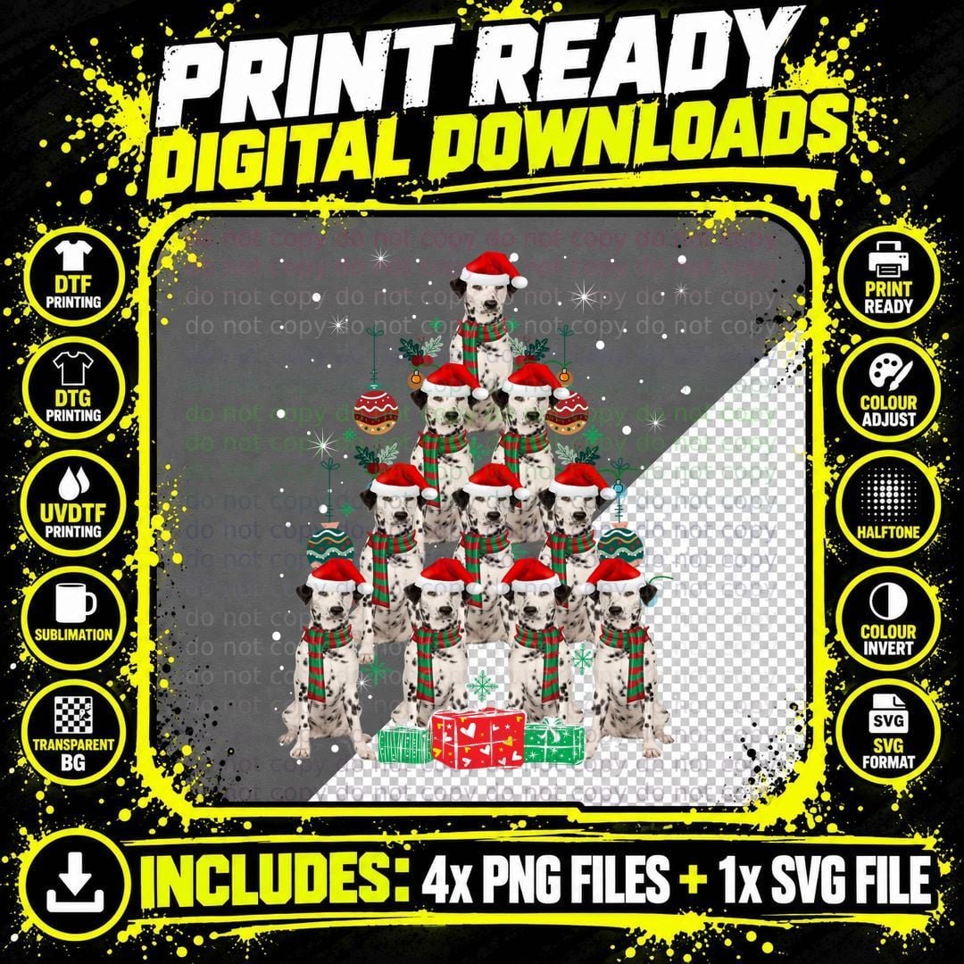 Dalmatian Christmas Tree T-Shirt, Festive Holiday Print Png SVG Digital Bundle