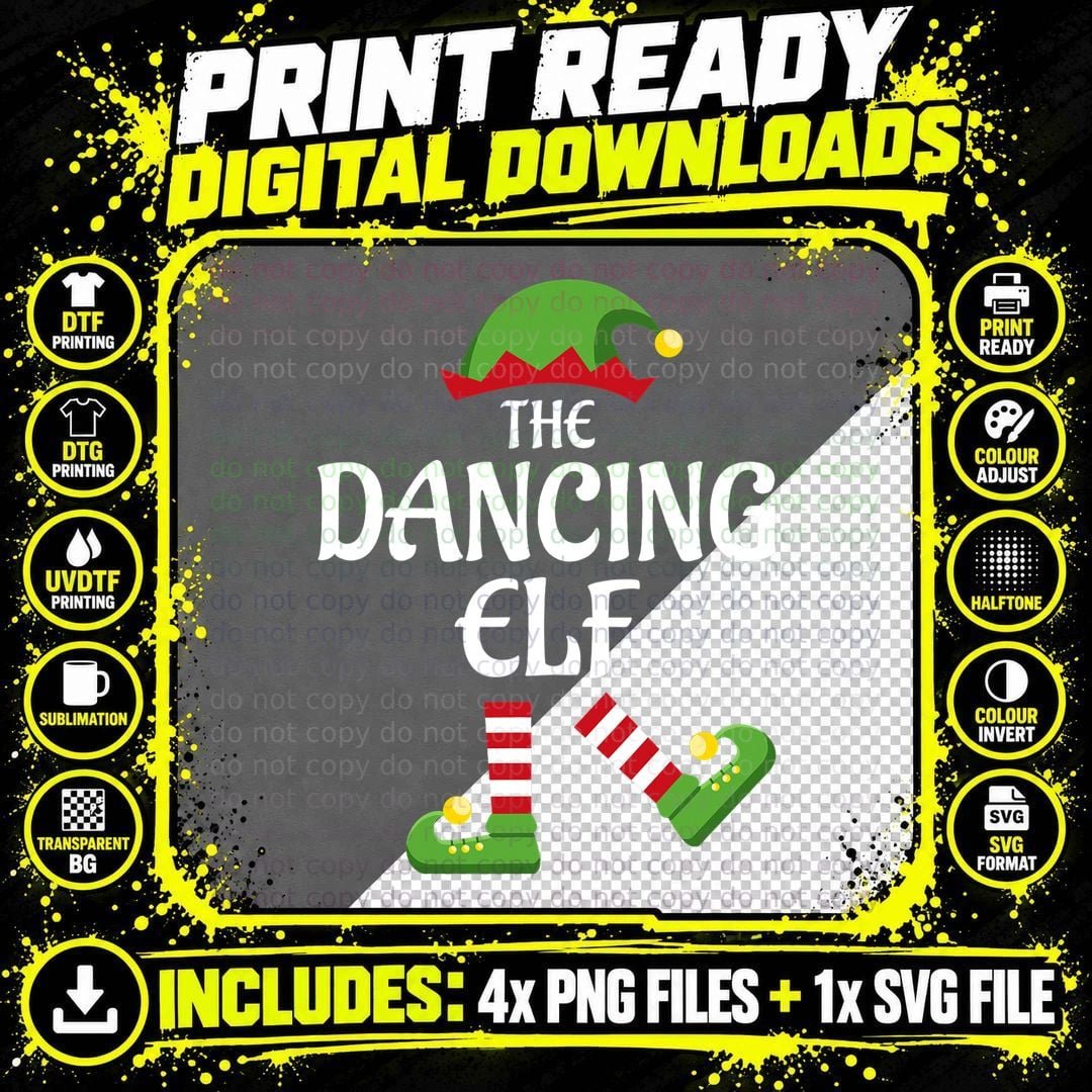 Dancing Elf Family Matching Group Christmas Party T-Shirt Png SVG Digital Bundle