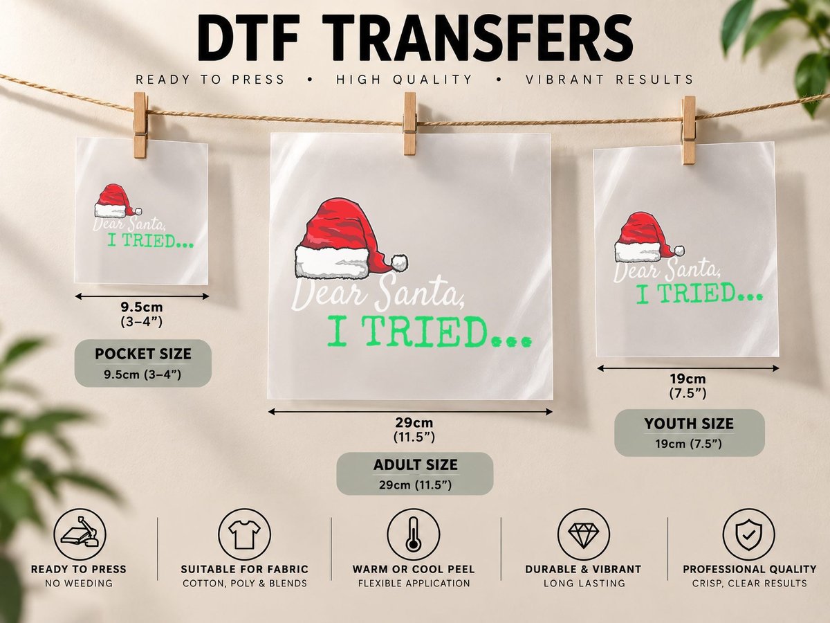 Dear Santa I Tried Christmas DTF Transfer Iron On