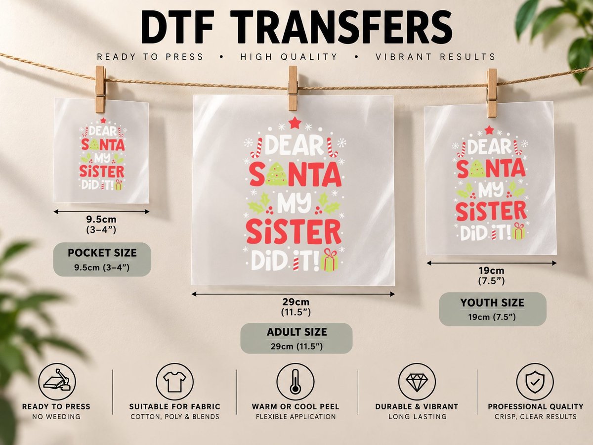 Dear Santa My Sister Did It Funny Christmas Boys Kids Gifts DTF Transfer Iron On